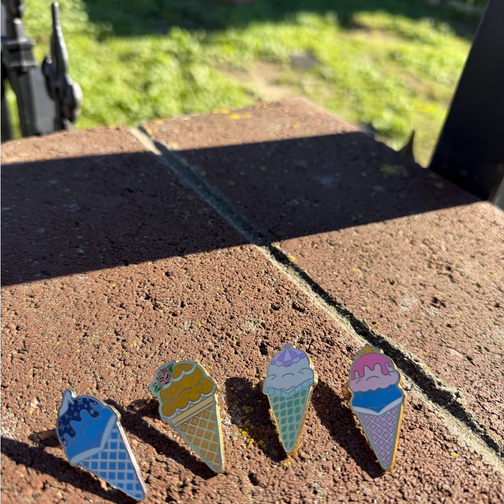 Disney Ice Cream Cone Enamel Pin Set - Blue, Yellow, Green, Pink, Purple